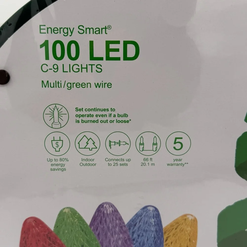 GE 100-count 66 Ft Energy Smart Multi-Color LED Diamond Cut‎ C9 Christmas Lights